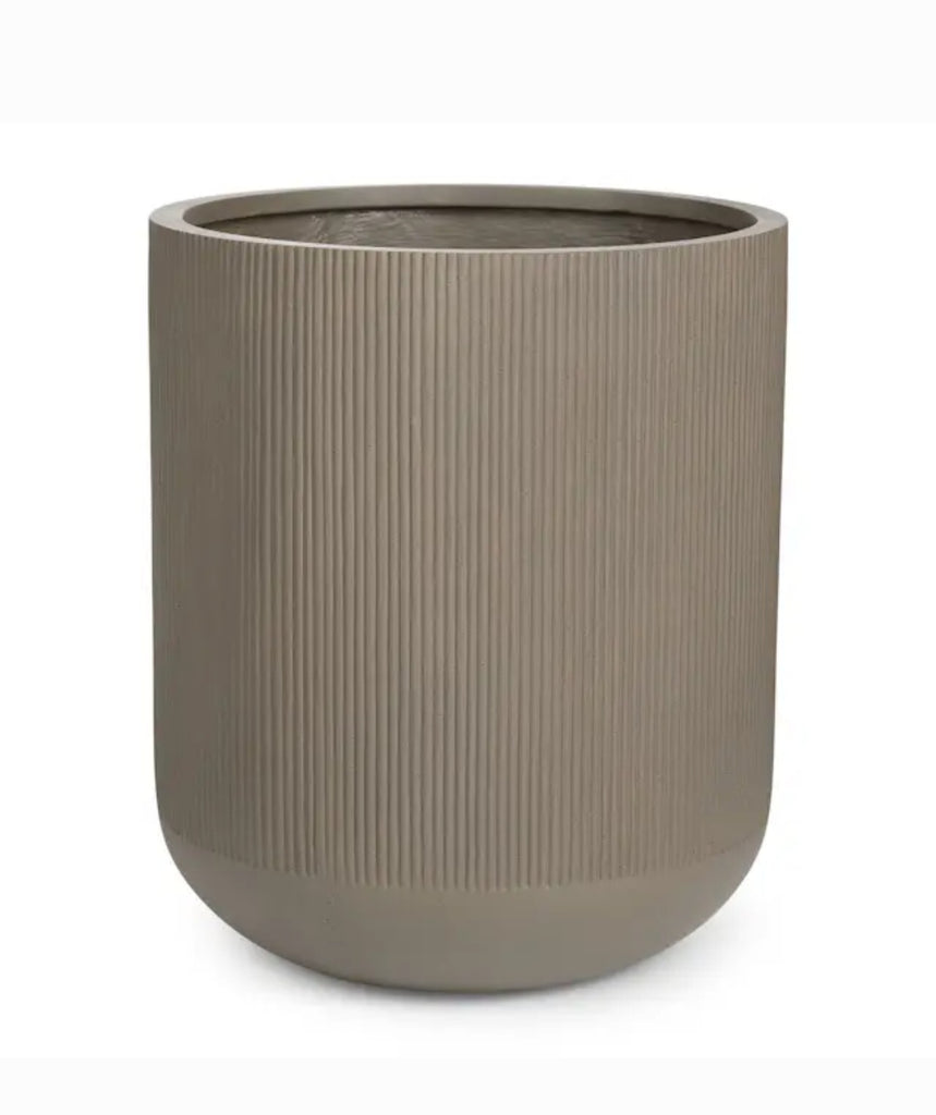 Large 18" Round Pot Planter Durable Construction Concrete Grey New Modern Fluted Design Decor