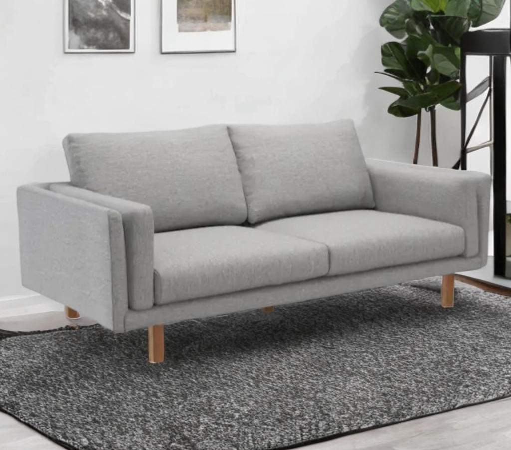 77" Mid Century Modern Winter Grey Sofa Couch Brand New Designer Comfortable Wood Legs