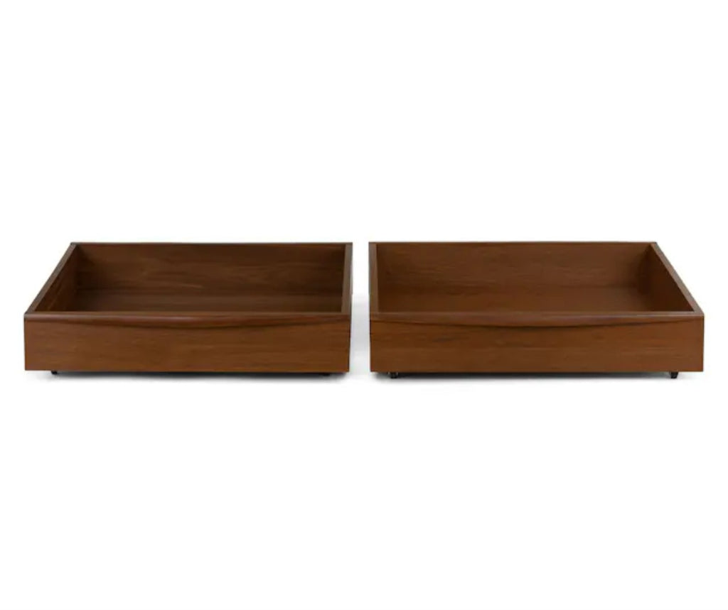Set Of 2 Underbed Storage Drawer 31" Wide Walnut Finish Designer Mid Century Modern Quality New Wood