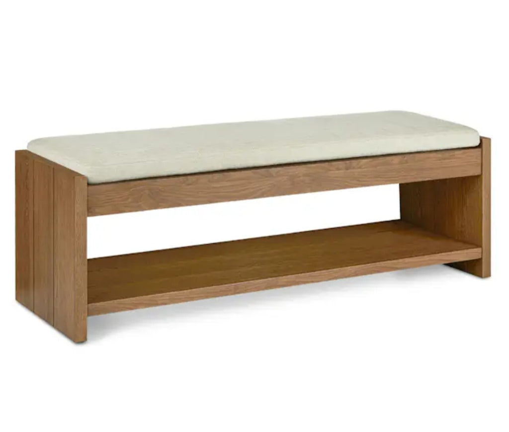 56" Mid Century Modern Entry Bench Smoked Oak Wood New Durable Designer Quality Padded Seat