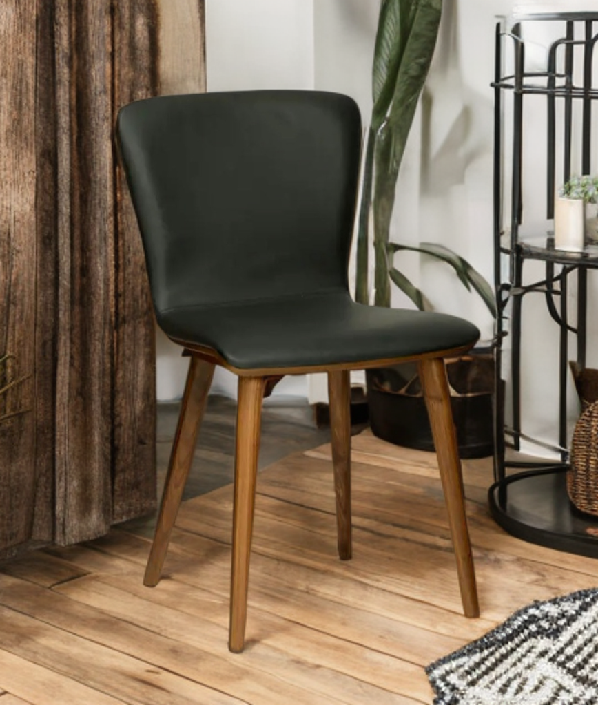 SET OF 2 Black Leather & Walnut Dining Height Bar Stool Chair New Designer Quality Mid Century Modern Home Furniture