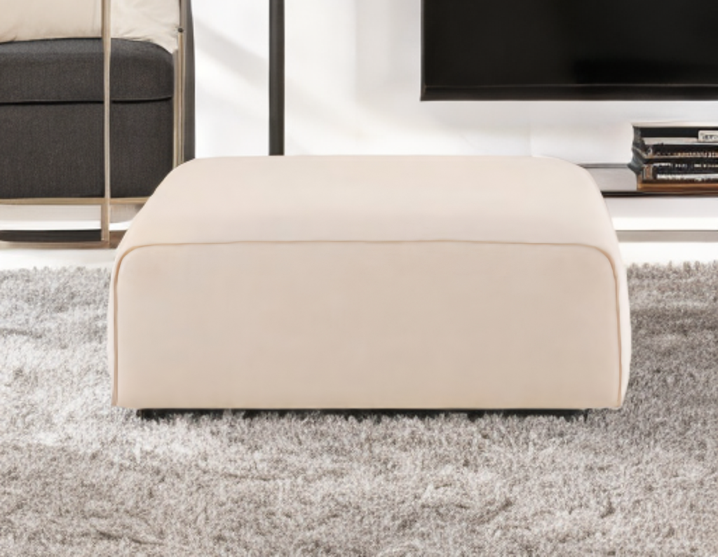 39.5" Ivory Square Plush Cocktail Ottoman Footstool Mid Century Modern Design Quality Upholstery Home Decor
