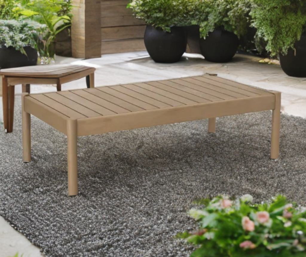 47" Natural Finish Outdoor Patio Coffee Table Eucalyptus Wood Coastal Plank Design Indoor / Outdoor