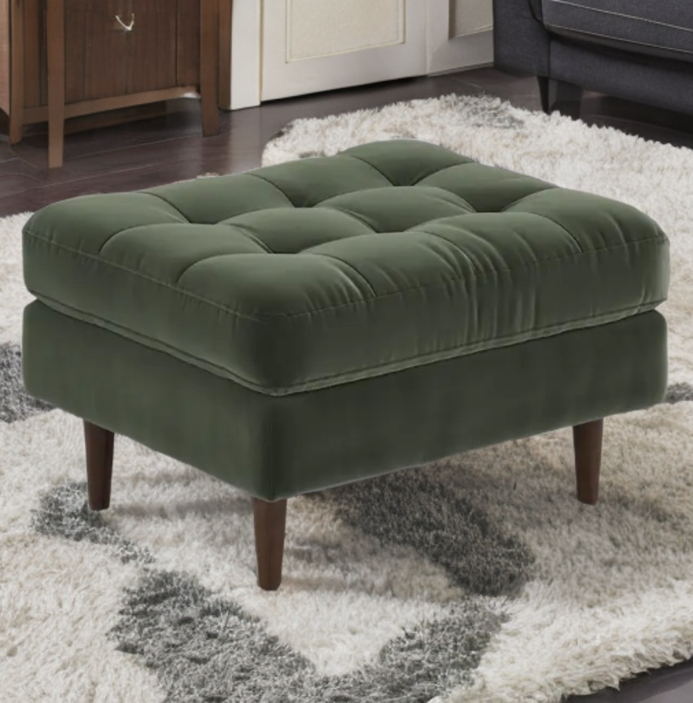 Mid Century Modern Tufted Ottoman Footstool Pacific Green Plush Velvet 30" Retro New Assembled Designer Home Furniture