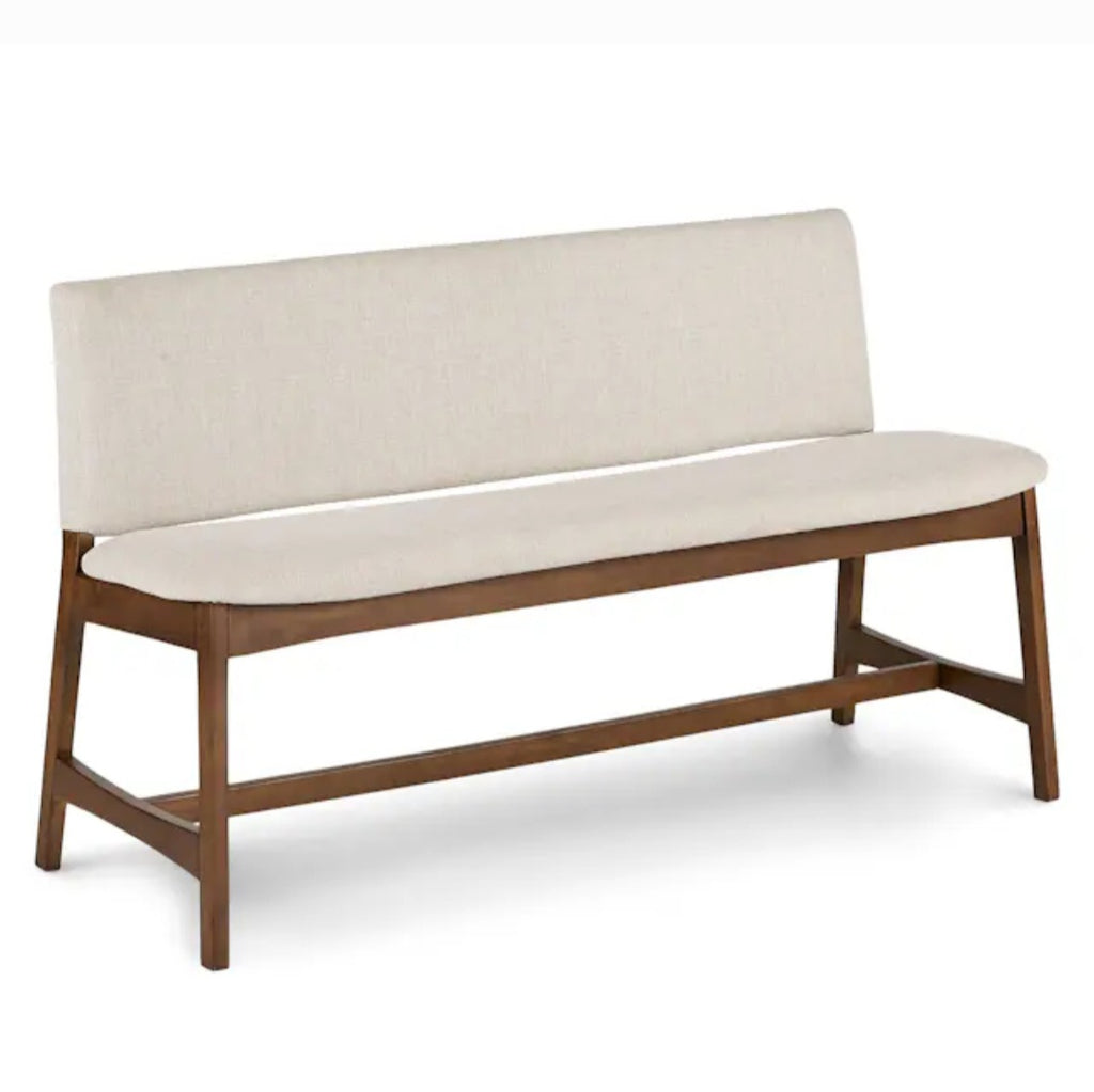 51.5" Mid Century Modern Upholstered Dining Bench Walnut / Chalk Grey New Designer Quality Home Furniture