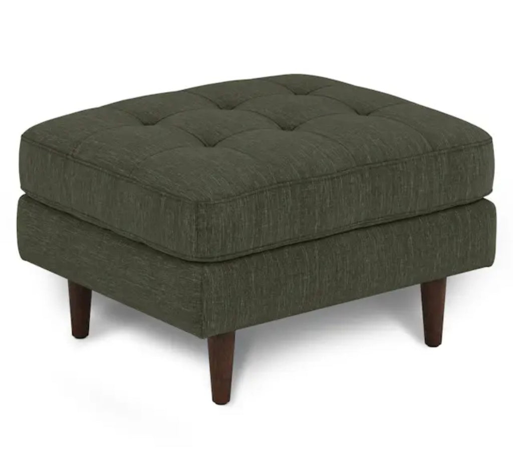 Mid Century Modern Tufted Ottoman Footstool Fir Green 30" Retro New Assembled Designer Home Furniture