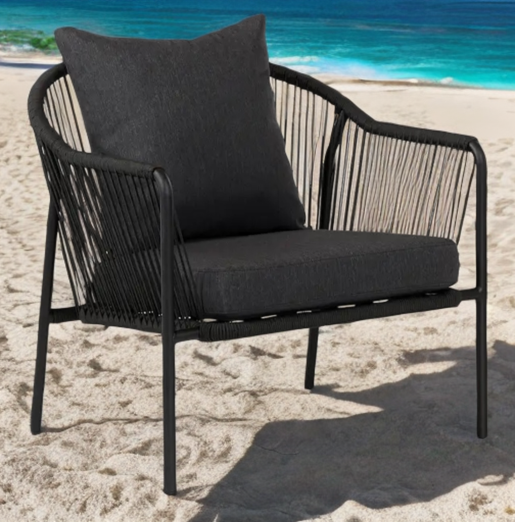 33" Corded Patio Lounge Chair With Cushions Slate Grey Designer Quality Patio Balcony Sunroom