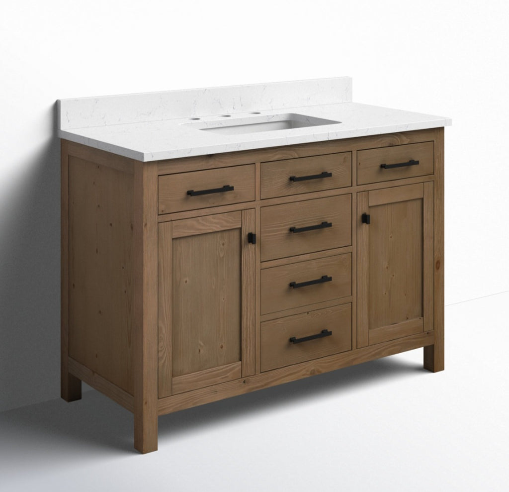 48" Freestanding Single Sink Bathroom Vanity Set Carrara Marble Finish Top New In Box Natural Textured Wood