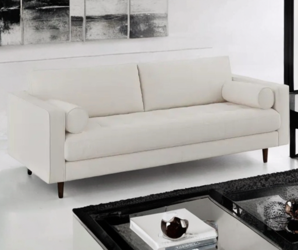 Mid Century Modern Tufted Cream Sofa Couch 88" Retro New Assembled Designer Home Furniture