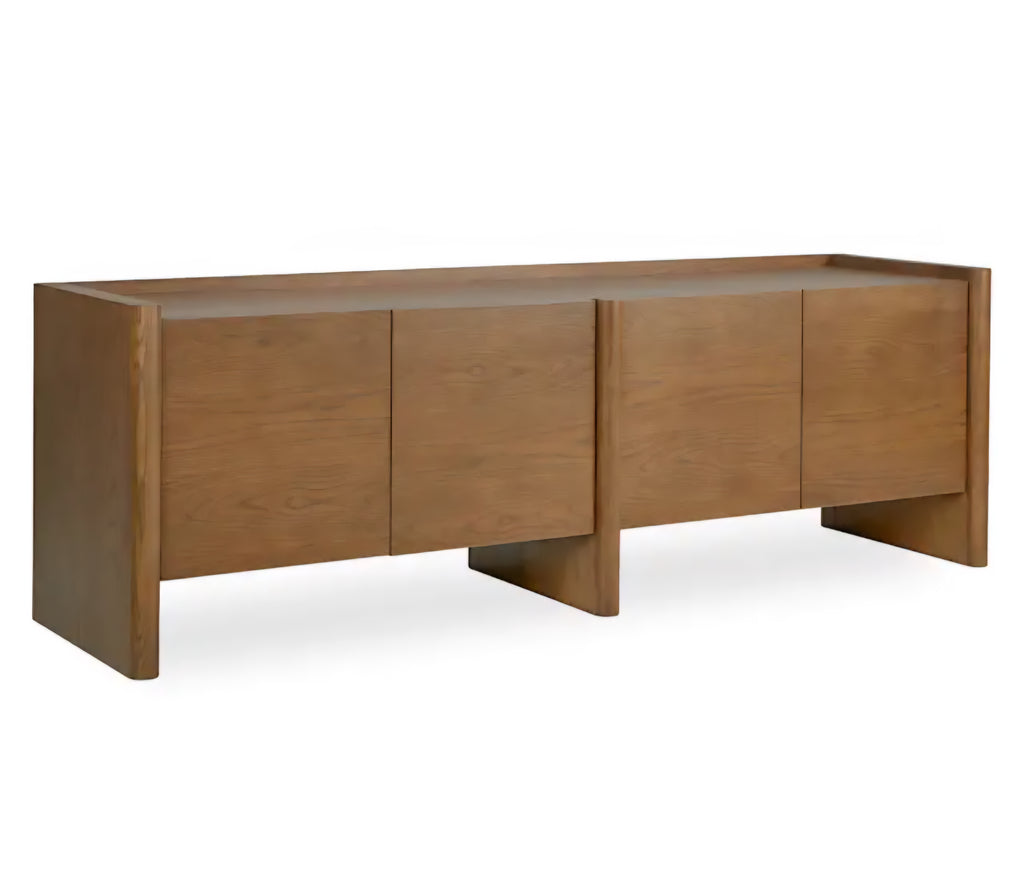 72" Mid Century Modern Media Console Entertainment TV Stand Cabinet Storage Smoked Oak Wood New Durable Designer Quality