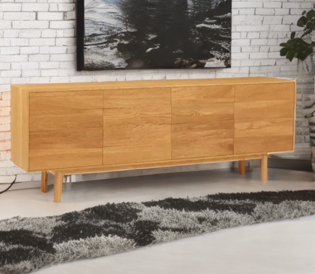 72" Mid Century Modern Media Console Entertainment TV Stand Sideboard Cabinet Oak Wood New Durable Designer Quality