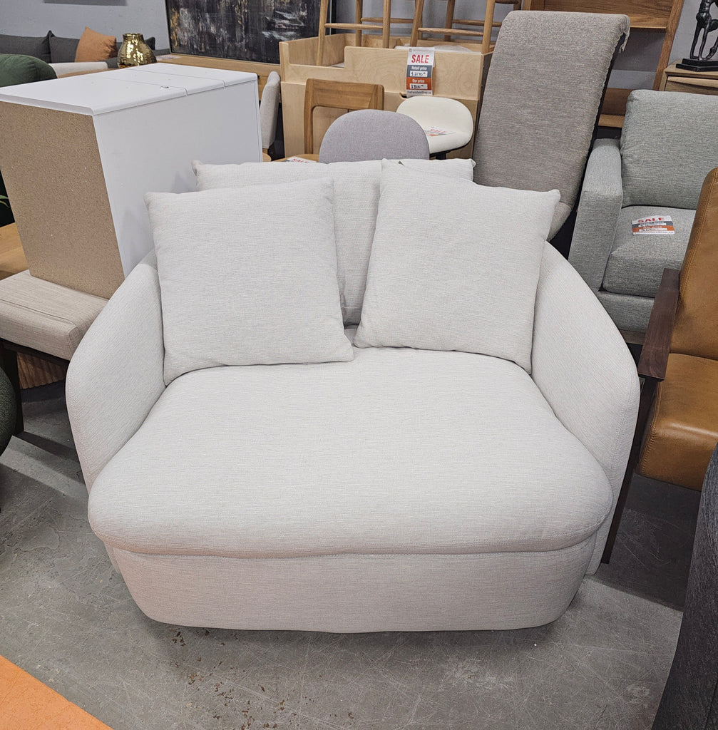 47" Grand Swivel Accent Lounge Chair Comfortable Silver Ivory Down Fill Designer Furniture