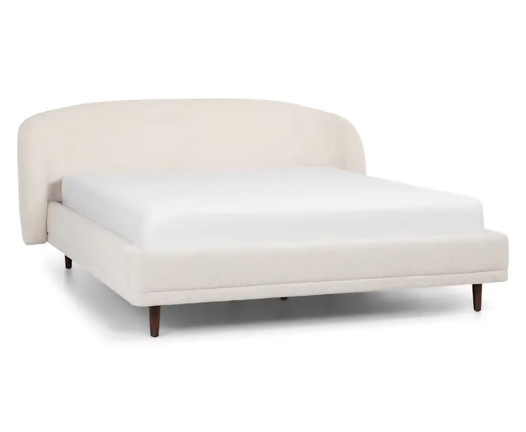 King Size Low Profile Platform Bed Frame Ivory Boucle New Designer Quality Bedroom Furniture