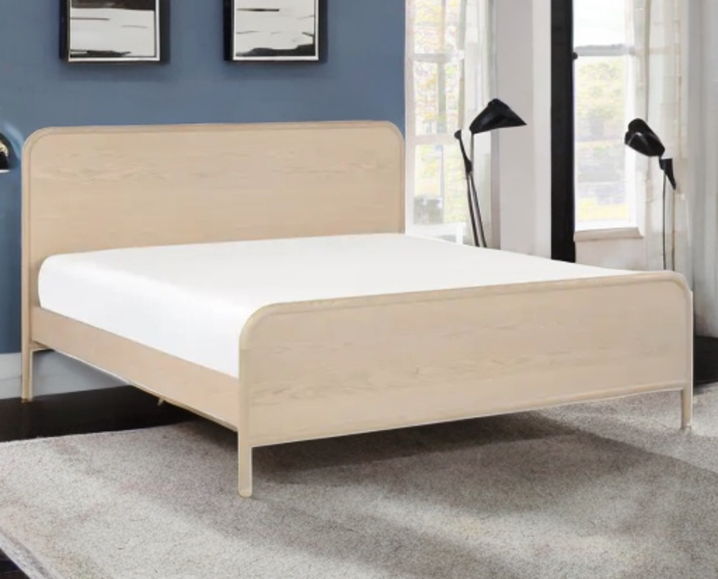 Low Profile Platform Bed Frame King Size Wood Construction Natural Ash New Mid Century Modern Designer Quality