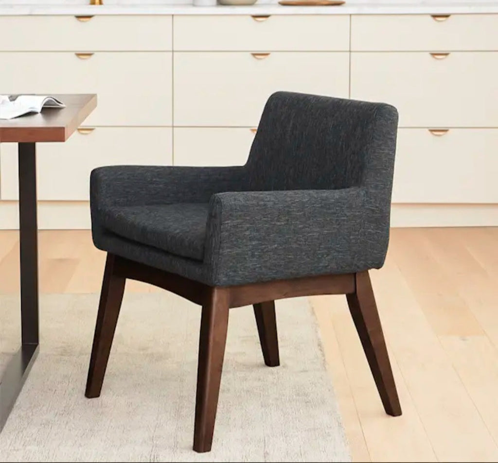 Set of 2 Upholstered Dining Chair Brand New Licorice and Walnut Wood Finish Mid Century Modern Designer Quality Not In Box