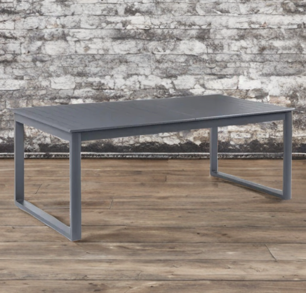 Extendable Plank Design Dining Table With Butterfly Leaf Aluminum Grey Indoor or Outdoor Mid Century Modern Designer
