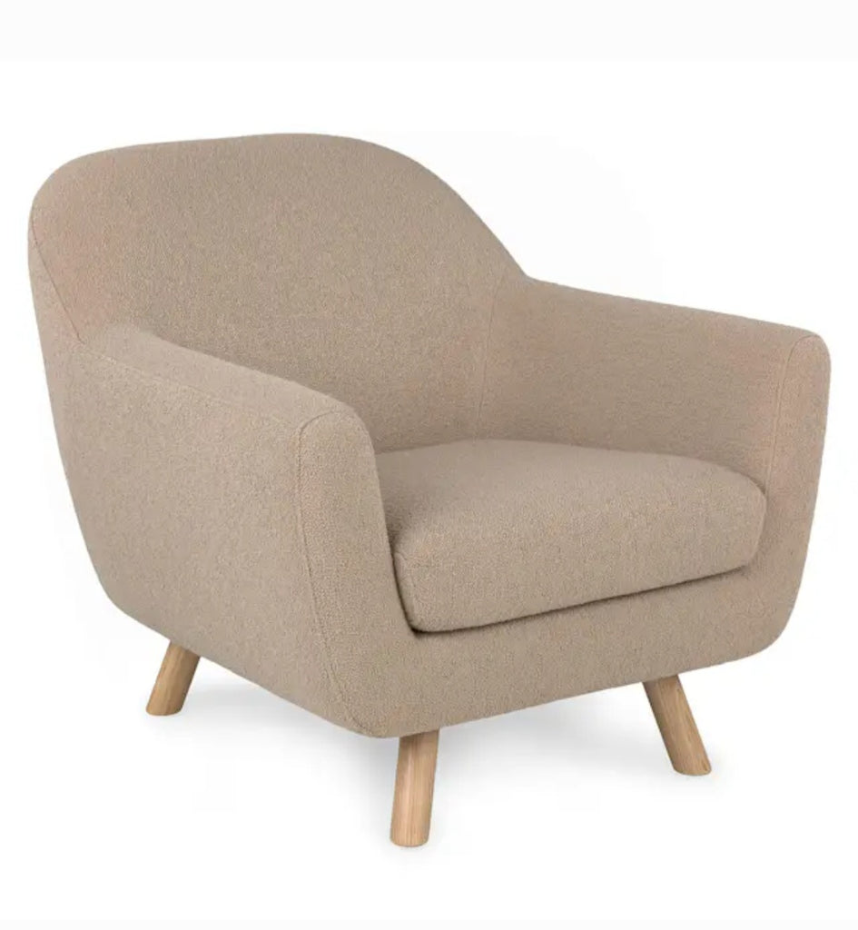 34" Nook Lounge Accent Chair Sandstone Designer Boucle Wood Base New Quality Mid Century Modern