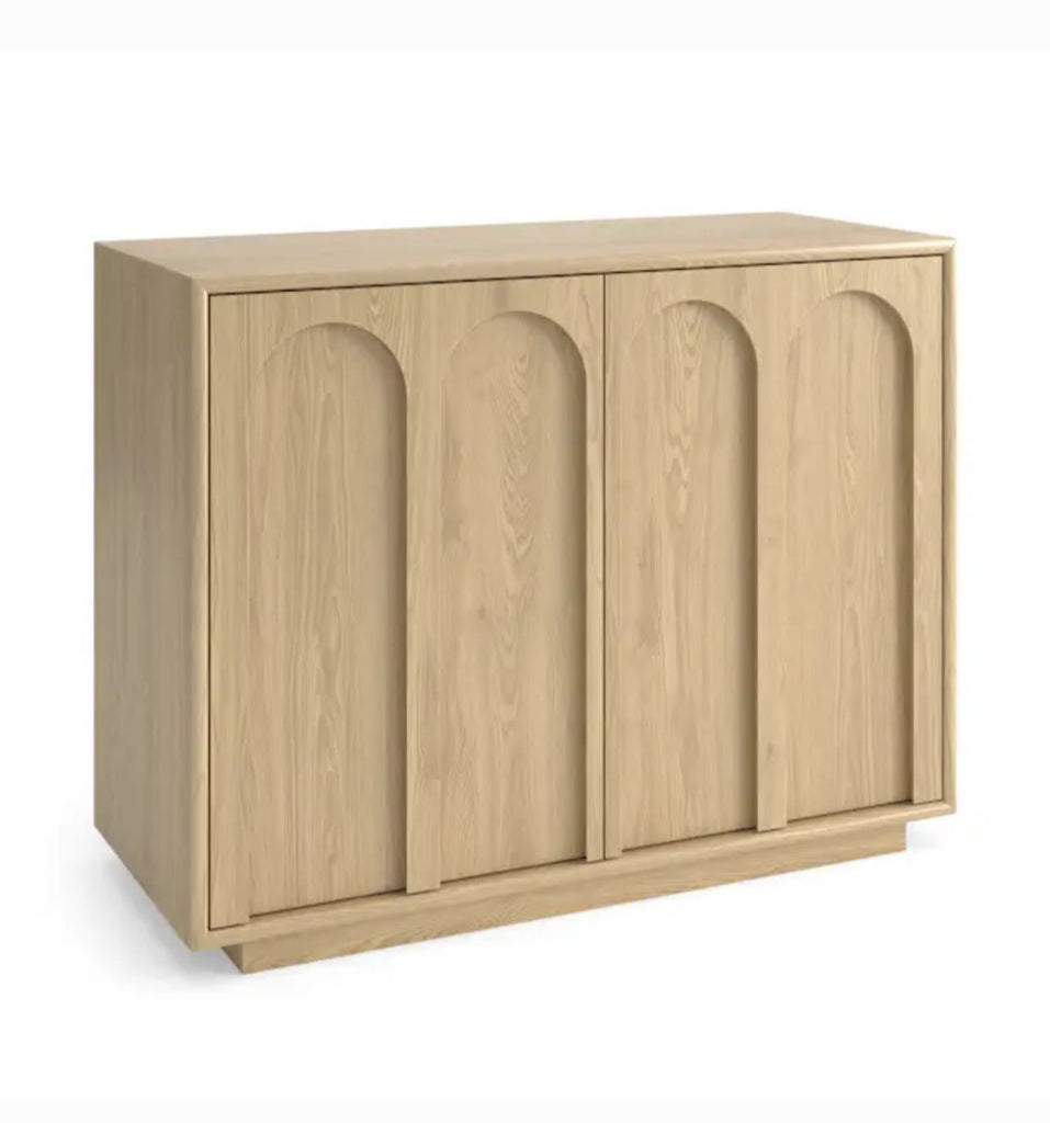 37" Wide 2 Door Accent Storage Cabinet Chest White Oak Finish Designer Mid Century Modern Quality New