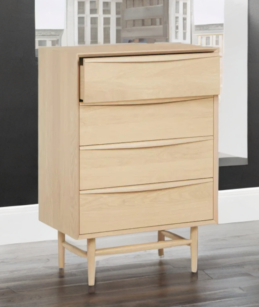 30" Wide 4 Drawer Dresser Chest White Oak Finish Designer Mid Century Modern Quality New Ample Storage