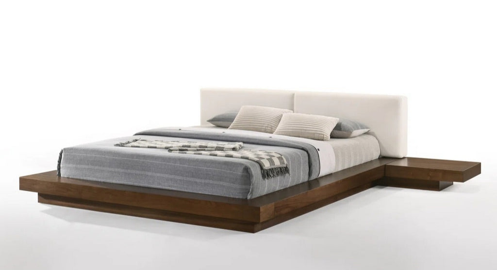 Tokyo Modern King Size Platform Bed Frame with 2 Attached Nightstands Modern New Walnut Finish