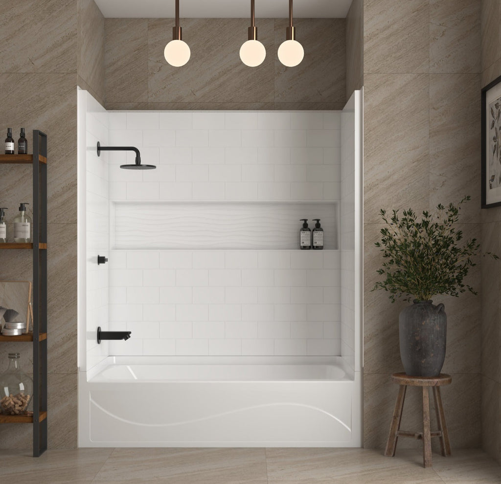 60" x 32" Direct to Stud Alcove Tub Surround Wall Panel White With Built In Niche New Left Orientation Tub Not Included