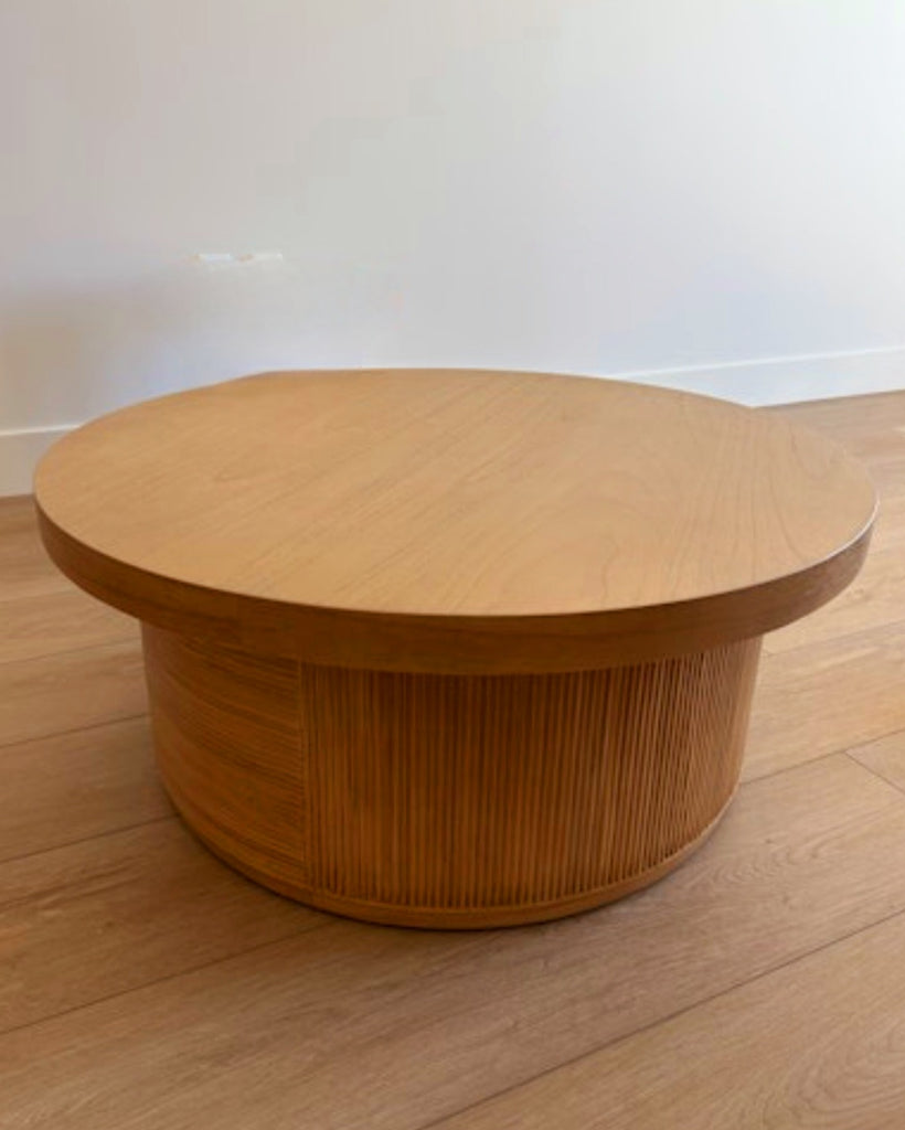 36" Round Coffee Cocktail Table Wood & Rattan Designer Furniture Mid Century Modern Quality