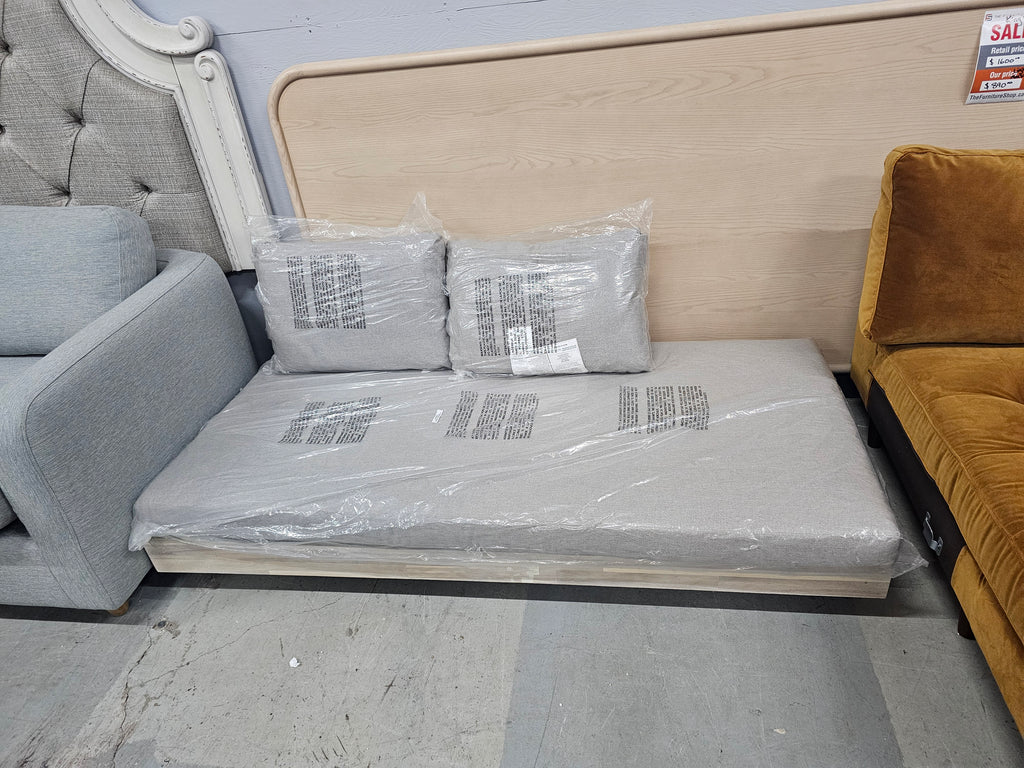 Mid Century Modern Patio Loveseat Sofa Couch Wood Weather Resistant Cushions Quality