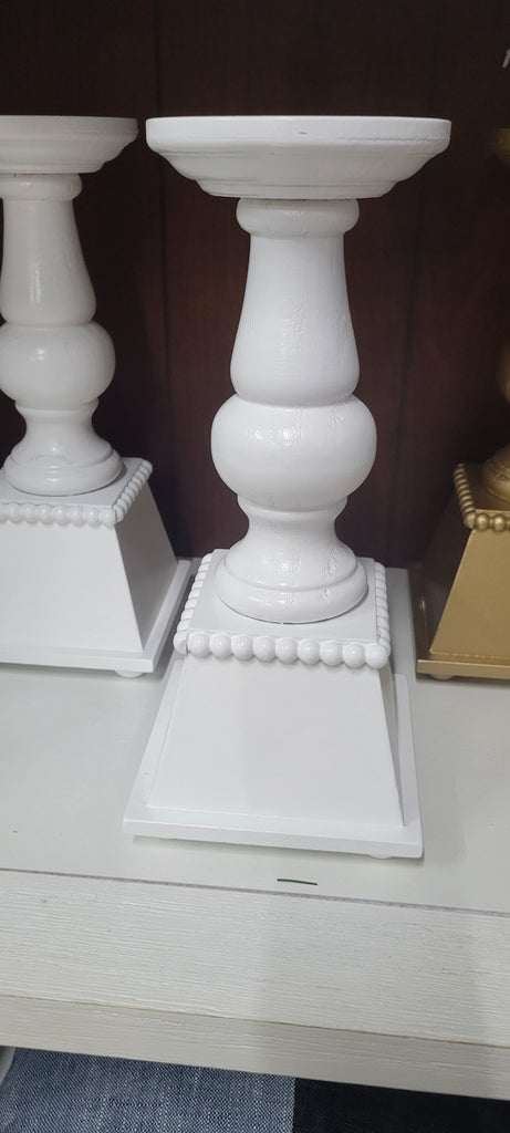 White Painted Wood Candle Stand - 12"