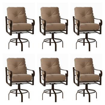Woodard Belden 34" Swivel Patio Bar Stools Set of 6 With Cushions Brand New Fully Assembled Durable Aluminum