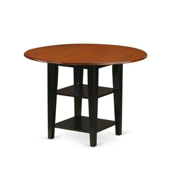Drop Leaf Solid Wood Extendable Dining Table New In Box Cherry & Black Finish Mid Century Modern