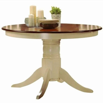 45" Round Solid Oak Dining Table Antique Cream Finish Brand New In Box Pedestal Base