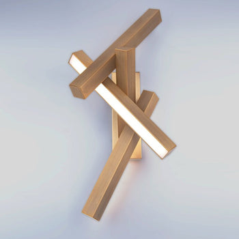 Aged Brass 4 Light Dimmable LED Wall Mounted Sconce Ultra Modern Geometric Design Brand New In Box Designer