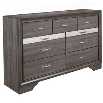 63" 9 Drawer Double Dresser Chest Bedroom Furniture Grey Finish Silver Accents New Ample Storage