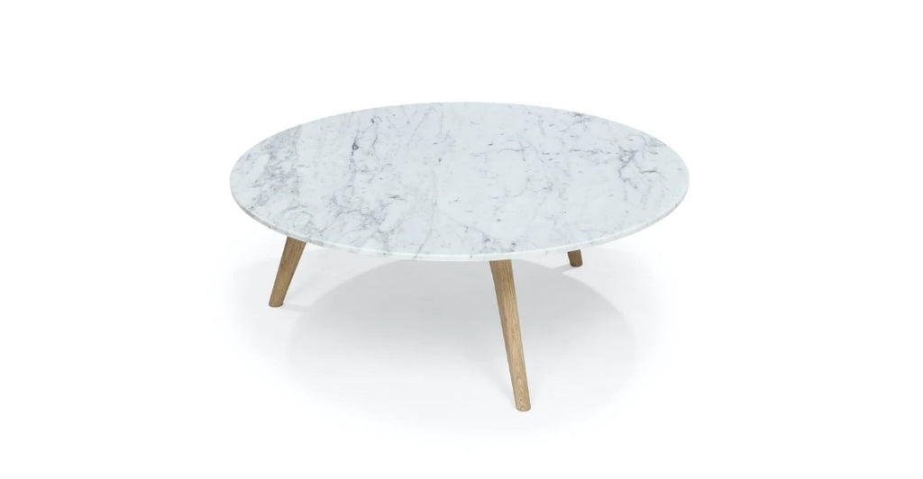 31.5" Round Designer Quality Mid Century Modern Oak & Marble Coffee Table Solid and Durable New