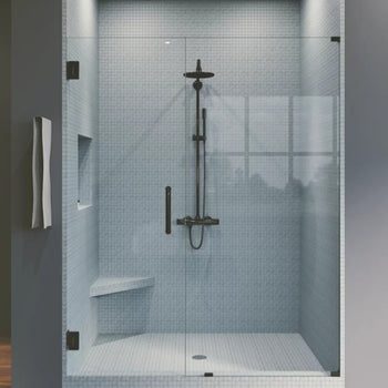 40 x 76 Hinged Frameless Shower Door With Matte Black Hinges & Handle New In Box Tempered Glass