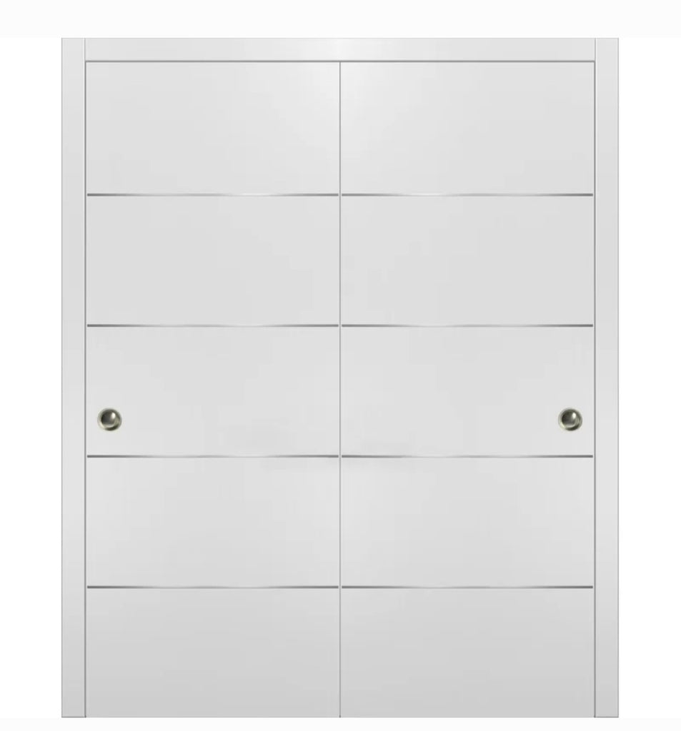 Sarto Double Sliding Closet Doors Modern Design White In Color Mounting Hardware Brand New