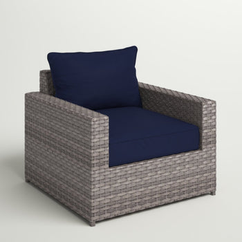 All Weather Wicker Rattan Patio Club Chair With Cushions Brand New In Box Navy In Color Comfort