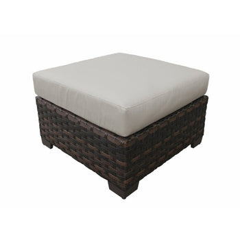 Wicker Rattan Ottoman Beige Cushion Included Great for Sunroom or Patio Two Tone Walnut Finish
