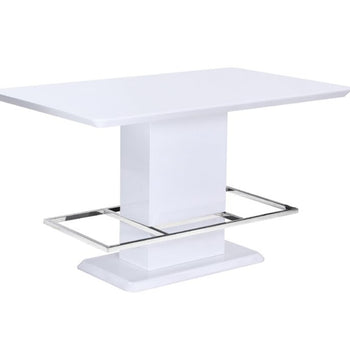 64" White Dining Table Counter Height Brand New In Box Stainless Steel Accents Modern Design