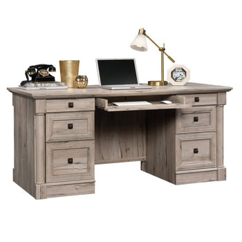 Rustic Split Oak 65" Double Pedestal Executive Desk New With Drawer Storage Keyboard Tray Durable