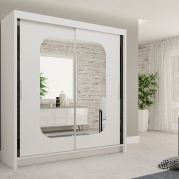 White Gloss Customizable Bedroom Wardrobe Closet Storage Armoire Brand New In Box With Mirror