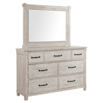7 Drawer 62" Double Dresser Chest New Distressed Rustic Weathered White Finish Ample Storage With Mirror Bedroom Furniture