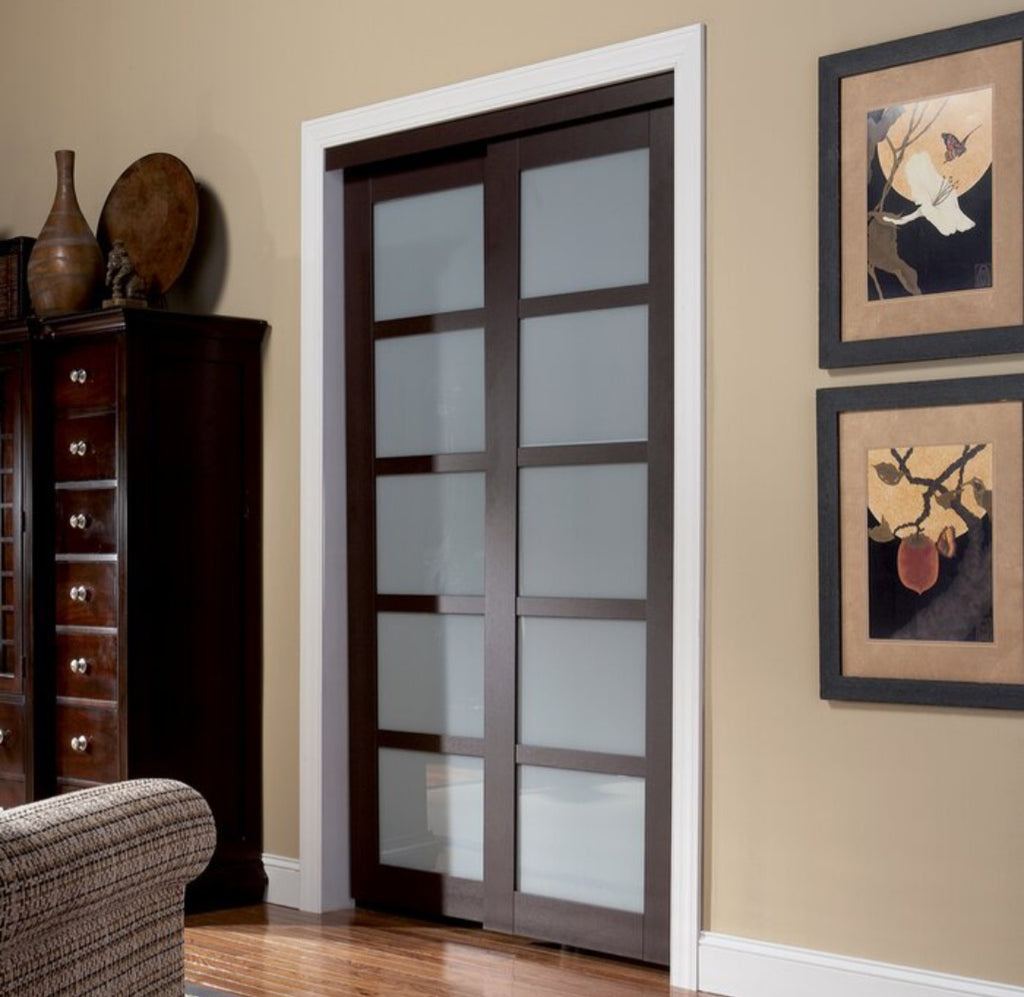 60" x 80" Sliding Closet Door Set With Frosted Tempered Glass New In Box Modern Contemporary