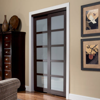 60" x 80" Sliding Closet Door Set With Frosted Tempered Glass New In Box Modern Contemporary