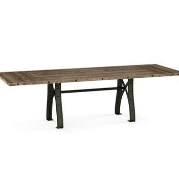 Distressed Birch Extendable Dining Table 72" to 108" Metal Accents New With Leaves Steel Trestle Base