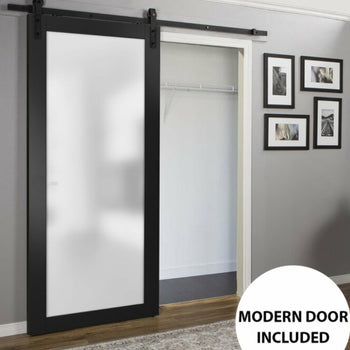 42 x 96 Barn Door Frosted Tempered Glass Brand New Black In Color Solid and Durable DOOR ONLY