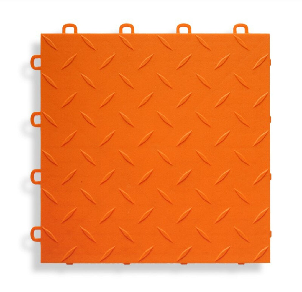 12" x 12" Garage Floor Tile Interlocking Brand New Orange In Color Durable Slip Resistant Diamond Texture